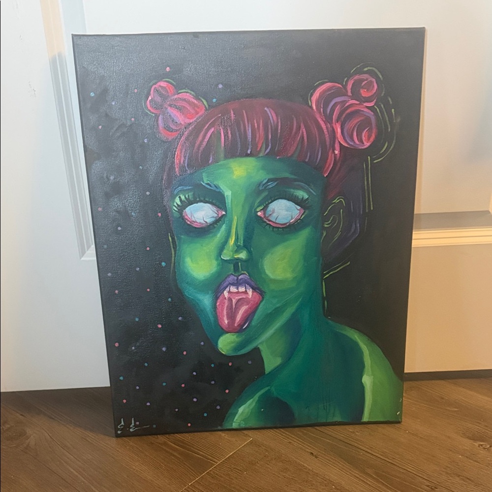 Artwork: Neon Green Portrait with Pink Hair by